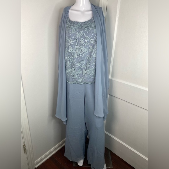 JJs House Pants - JJs House NWT Dusty Blue Lace 3 Piece Ensemble